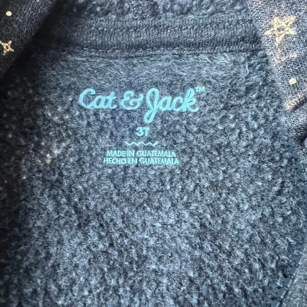 🍭6/&30 Cat & Jack Girl's Gray Cozy Star Celestial Full Zip Hoodie Sweatshirt 3T